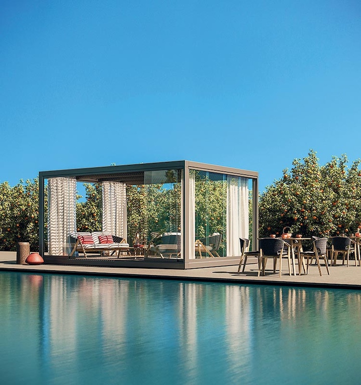 Ethimo Garten-Pavillons - diese Pavillons von Ethimo sind erhältlich bei Decoris Interior Design in Zürich mit Showroom am Bleicherweg - Innenarchitektur Zürich und Inneneinrichtung Zürich – Ihre Experten für Innenarchitektur, Planung, Bauleitung, Ausführung, Gestaltung